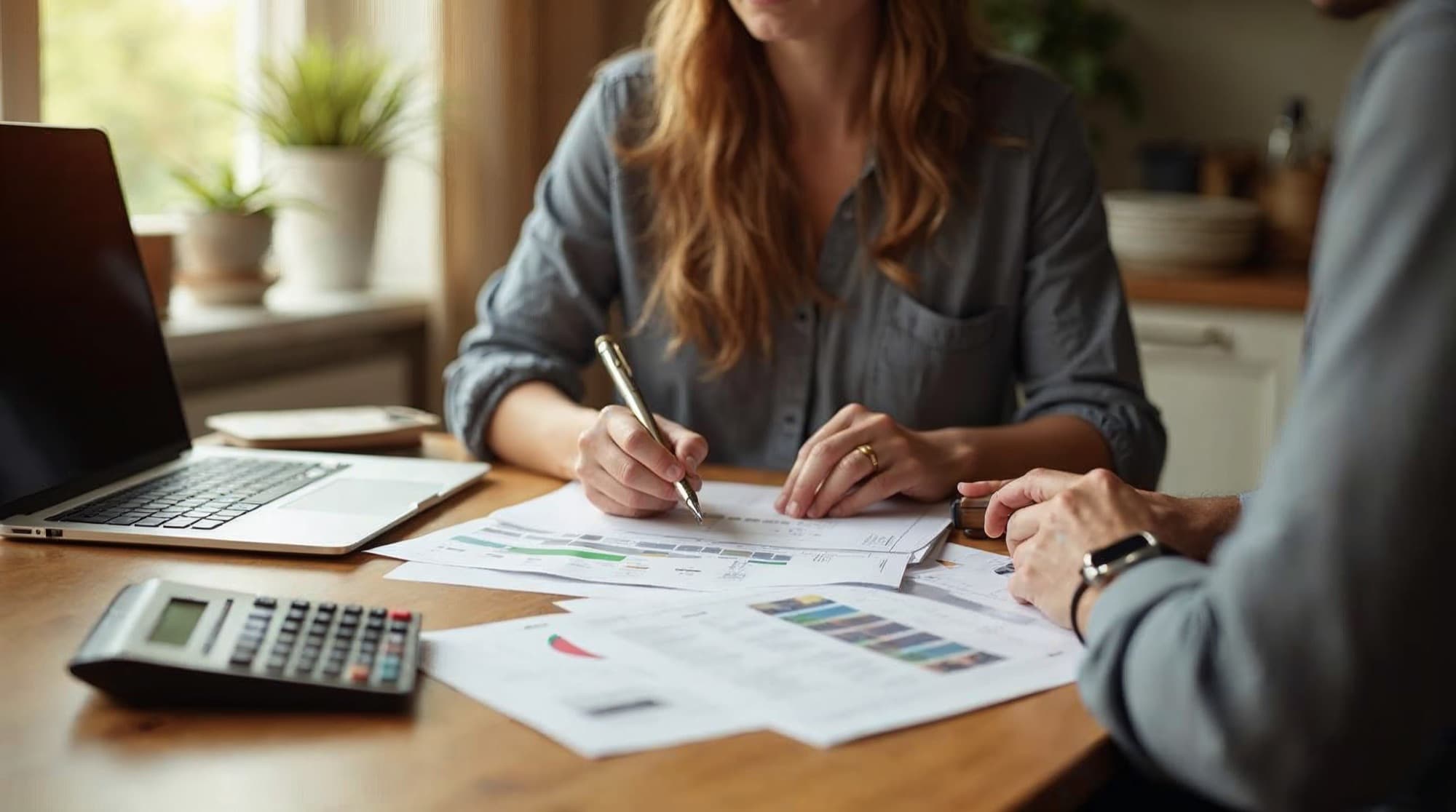 A Nashville homeowner reviewing property paperwork at a kitchen table