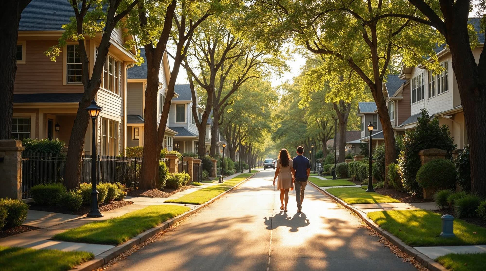 A sunny, tree-lined residential street (representative of West Nashville)