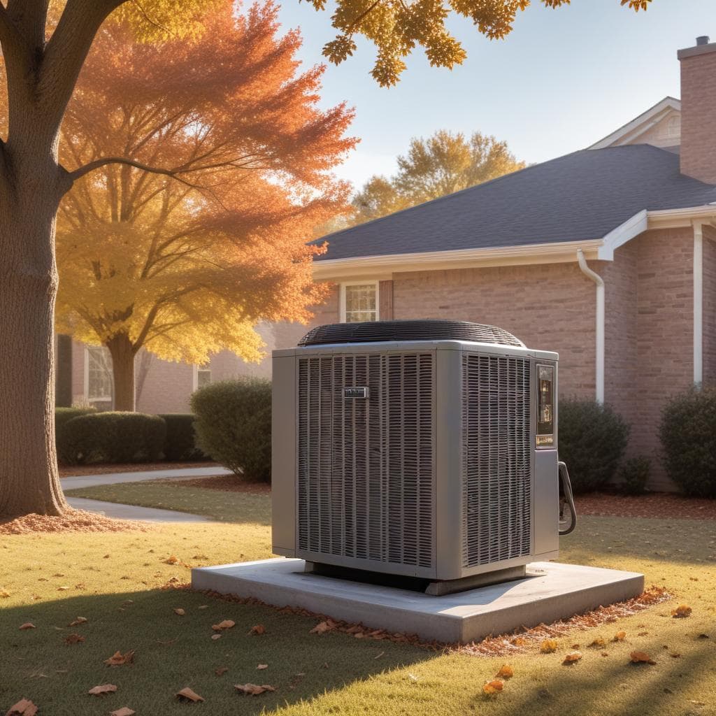 Modest Nashville-area single-family home in soft fall light with an outdoor HVAC condenser beside landscaping, the kind of equipment buyers should review before heating season.
